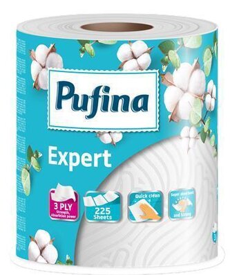 Papírové utěrky "Expert", 3-vrstvé, 225 útržků, 1 role, PUFINA PP20639