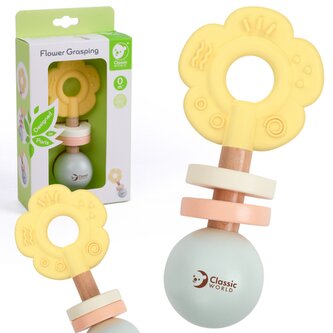 CLASSIC WORLD CW10037 Drewniana Pastelowa Grzechotka Gryzak 2w1 Kwiatuszek 0+