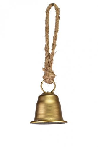 Kovový zvonek staro-zlatý na jutovém provaze 7x5,8x25 cm