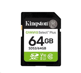 Kingston paměťová karta 64GB Canvas Select Plus Gen 3 SDXC 150R U1 UHS-I C10 V10