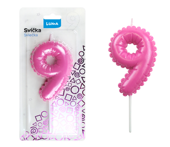 Svíčka č. 9 balónek RŮŽOVÁ LUMA