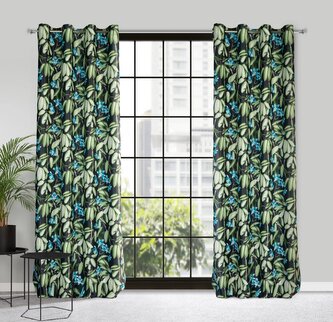 Zatemňovací vzorovaný závěs s kroužky JUNGLE černá 140x250 cm (cena za 1 kus) MyBestHome