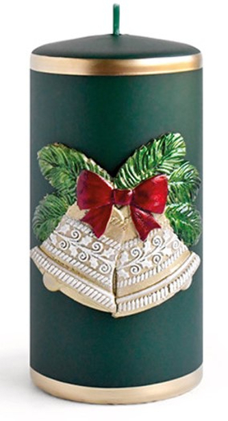 Świeca DZWONKI ŚWIĄTECZNE Walec mały 7x10cm zielona