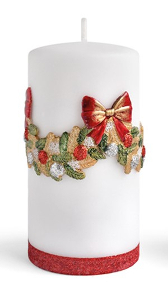 Świeca GIRLANDA Aplikacja walec duży 7xh18cm biały parafinowa