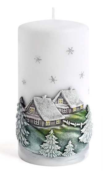 Świeca ZIMOWY DOMEK Walec mały 7x10cmbiała