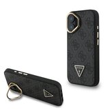 Guess PU 4G Strass Triangle Logo Stand Camera Frame MagSafe Zadní Kryt pro iPhone 16 Black