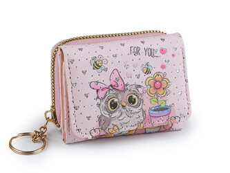 Mini peněženka dětská 7x8,5 cm - 1 ks - 13 růžová nejsv. sova
