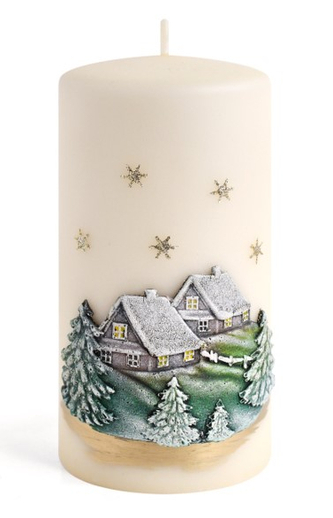 Świeca ZIMOWY DOMEK Walec średni 7x14cm kremowa