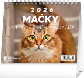 NOTIQUE Stolový kalendár Mačky – s menami mačiek 2026, 16,5 x 13 cm
