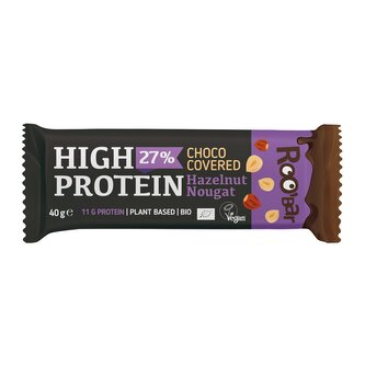 Tyčinka proteinová s nugátem z lískových ořechů v čokoládě veganská 40 g BIO   ROO´BAR