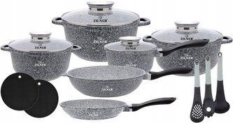 Sada kuchyňského nádobí s mramorovým povrchem a příslušenstvím pro indukci, plyn i troubu - 15 ks