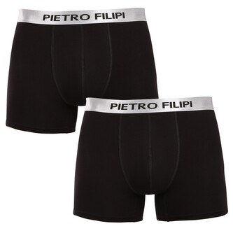 2PACK pánské boxerky Pietro Filipi černé Metalic silver (2PBMS2) XL