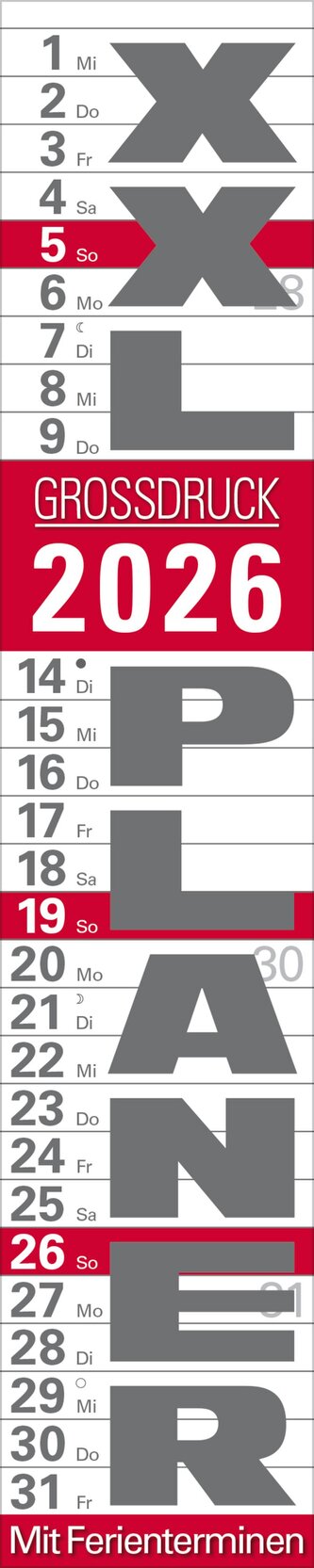 XXL Planer Großdruck rot 2026