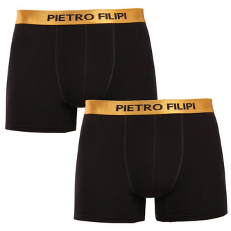 2PACK pánské boxerky Pietro Filipi černé Metalic gold (2PBMS1) XL