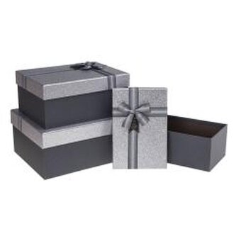 Pudełko prostokątne z kokardą 3szt srebrny ROZETTE