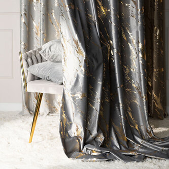 Dekorační vzorovaný závěs s kroužky MARMA 005 šedá/zlatá 140x250 cm (cena za 1 kus) MyBestHome