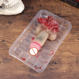 Halloweenská dekorace – useknutý penis na tácku, 12 cm