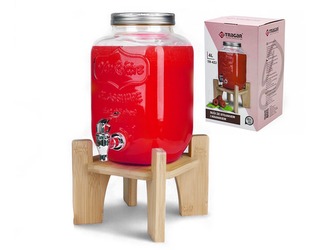 Zásobník láhev sklo 4000ml s kohoutkem dřevo stojan  TR-4ZJ