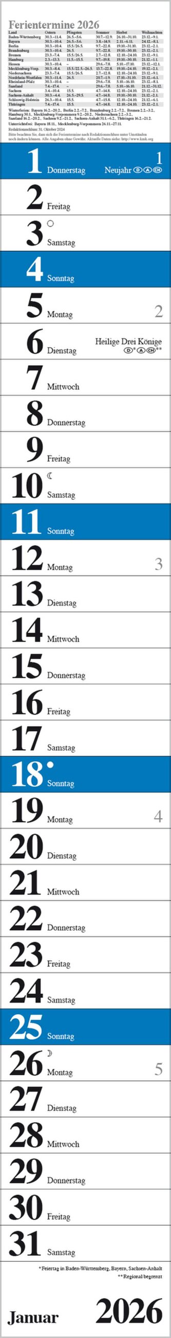 Streifenplaner Praktika Blau 2026