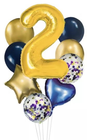 Zestaw 9 balonów foliowych i lateksowych z cyfrą "2"