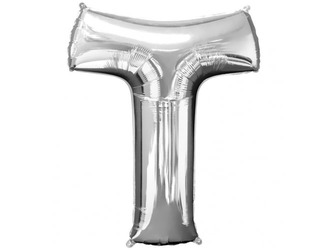 Balon Litera "T" 81cm srebrny