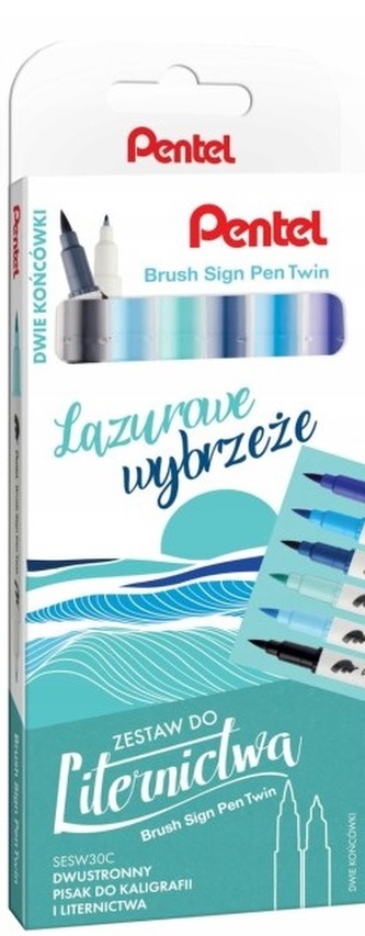 Zestaw pisaków dwustronnych do kaligrafii i liternictwa 6 szt lazurowe