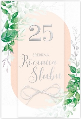 Karnet 25 Rocznica ślubu, zielone liście B6 LUX