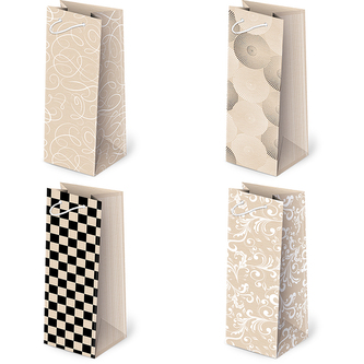 Torebka AL-2 butelka kraft grafika/kwiaty op.10 szt / 12x36,9x11cm