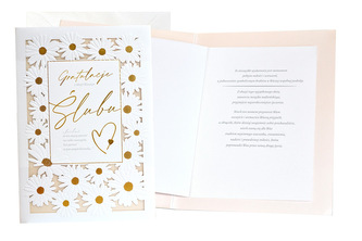 Karnet Primus Ślub - wycinany, białe kwiaty ze złoceniami KPE-0172