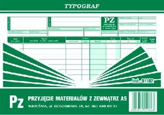 Przyjęcie materiałow z zewnątrz A5 (s) 01182
