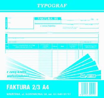 Druki samokopiujące Typograf faktura vat brutto 2/3a4 80 (01159)