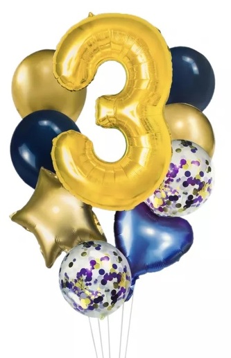 Zestaw 9 balonów foliowych i lateksowych z cyfrą "3"