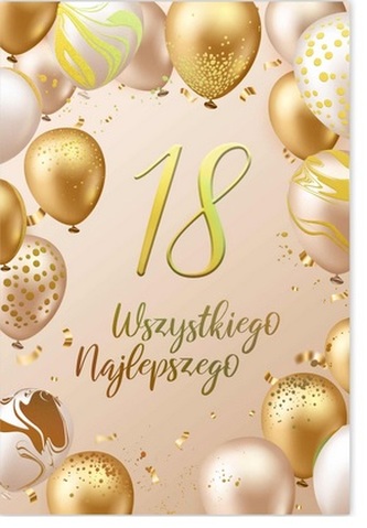 Karnet B6 18 Urodziny złote i beżowe balony