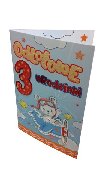 Karnet B6 LUX 3 Urodziny chłopiec, miś w samolocie