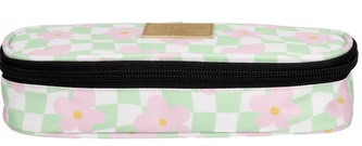 Piórnik szachownica biało-miętowa kwiatki