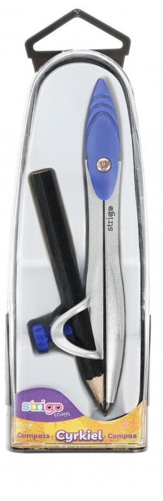 cyrkiel metalowy z ołówkiem w plastikowym etui granatowy
