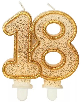 Świeczka urodzinowa Złoty Brokat SF-057-18, Cyfra 18