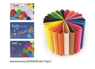 Blok techniczny kolorowy Superior A4 25 kartek 10szt/opak 170gm