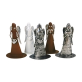 Plechový anděl bílý, hnědý, stříbrný 11,5 cm, sada 5ks