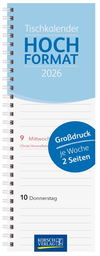 Tischkalender Hochformat Großdruck 2026
