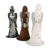 Plechový anděl bílý, hnědý, stříbrný 17 cm, sada 3ks