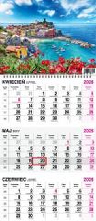 Kalendarz 2026 trójdzielny na spirali Widok
