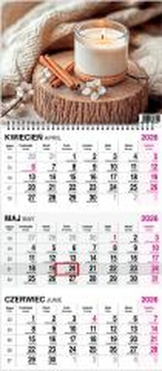 Kalendarz 2026 trójdzielny na spirali Świeczka