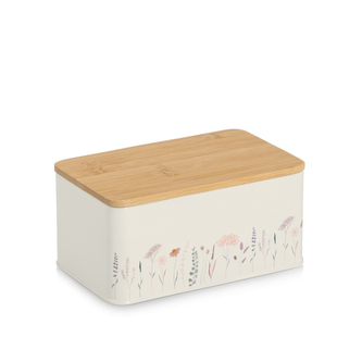 ZELLER Kovová dóza s bambusovým víkem 1,65l, Flowers 20x12,5x9,5cm