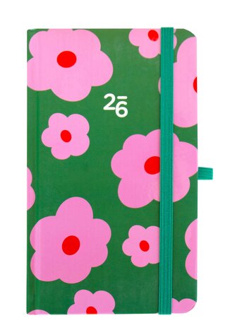 Kalendarz 2026. Tygodniowy kieszonkowy. Kwiaty na zielonym tle