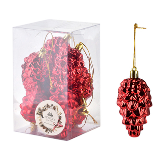 SANTA LILA Komplet 8 bombek SZYSZKI czerwone 8x4cm