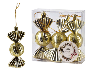SANTA LILA Komplet 3 bombek CUKIEREK złoty 11x4cm
