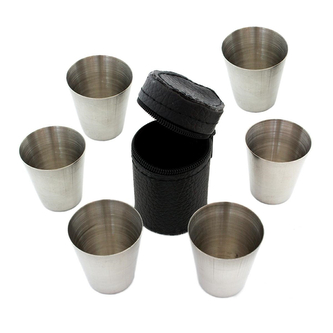 Cestovní nerezové panáky 6x 0,04 l - stříbrné-černé