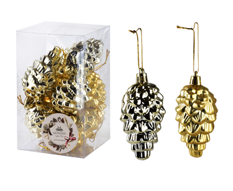 SANTA LILA Komplet 8 bombek SZYSZKA złota