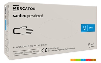 Latexové rukavice Mercator SANTEX pudrované 100 ks bílé Velikost: XS